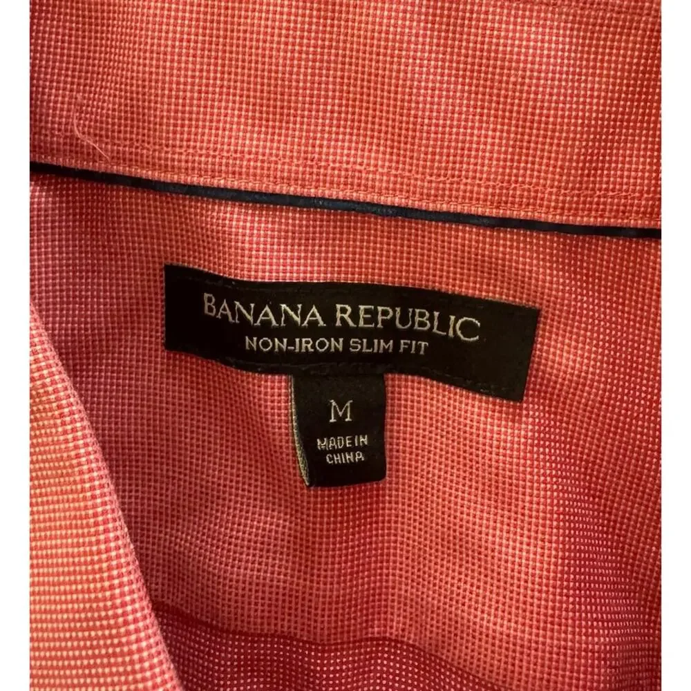 Banana Republic Medium Non-Iron Tailored Slim Fit Pink Button Front Mens Shirt